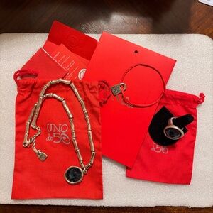 Uno de 50 Silver-plated Necklace -Blue Crystal “Ojo con la Tela” - Matching Ring